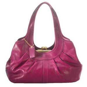Coach Magenta 'ERGO' Satchel Brushed Antique Gold Leather Tote